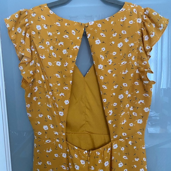 Lulus Fresh Pucked Mustard Yellow Floral Print Backless Maxi Dress - Picture 3 of 5